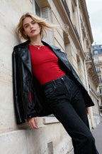 Trendyolmilla Kırmızı Pamuklu Esnek Sırt Dekolteli Fitted/Vücuda Oturan Esnek Bluz TWOAW24BZ00160