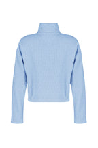 Trendyolmilla Mavi Selanik/Triko Görünümlü Fermuarlı Yaka Regular/Normal Kalıp Örme Sweatshirt TWOAW22SW0732