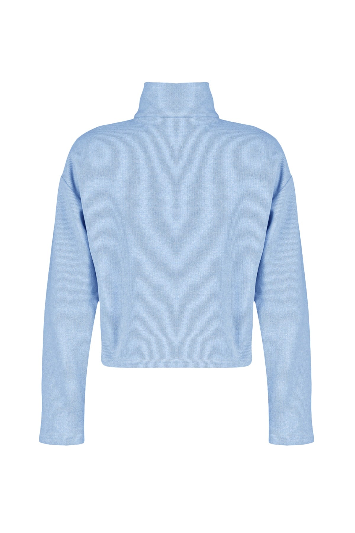 Trendyolmilla Mavi Selanik/Triko Görünümlü Fermuarlı Yaka Regular/Normal Kalıp Örme Sweatshirt TWOAW22SW0732