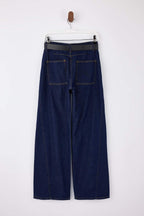 Koyu Mavi DÖKÜMLÜ Kemerli %100 Pamuk Yüksek Bel Wide Leg Jeans TWOSS26JE00076