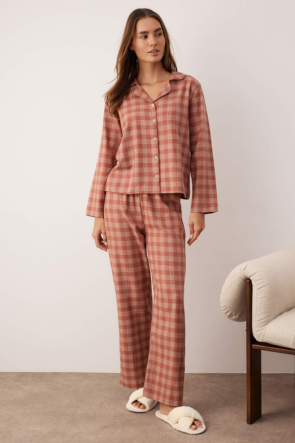 Trendyolmilla Lila-Çok Renkli Pamuklu Kalın/Kışlık Ekoseli Flanel Dokuma Pijama Takımı THMAW26PT00196