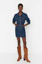 Mavi Cep Detaylı Mini Denim Gömlek Elbise TWOAW23EL00643
