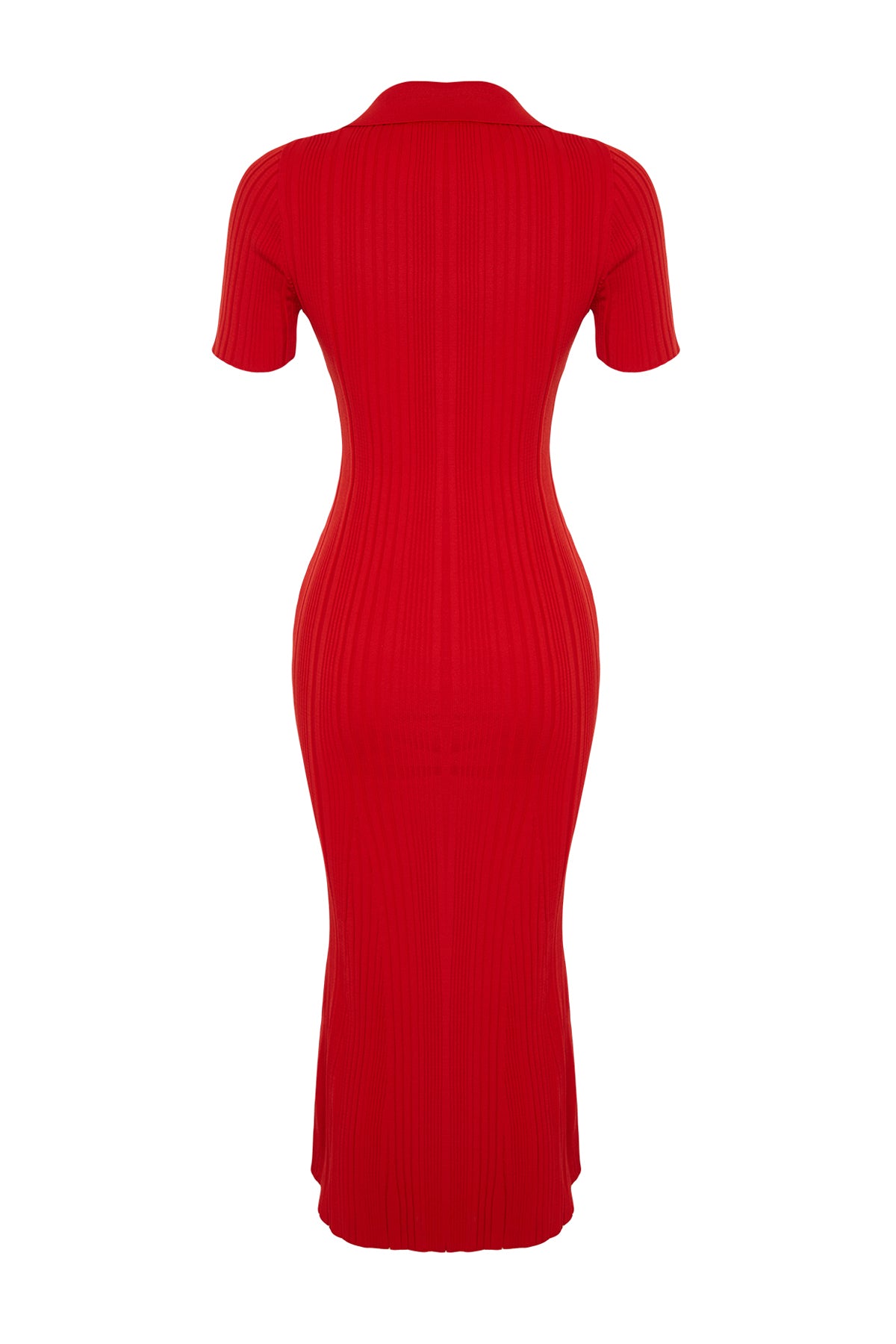 Trendyolmilla Kırmızı Midi Triko Polo Yaka Elbise TWOSS24EL00282