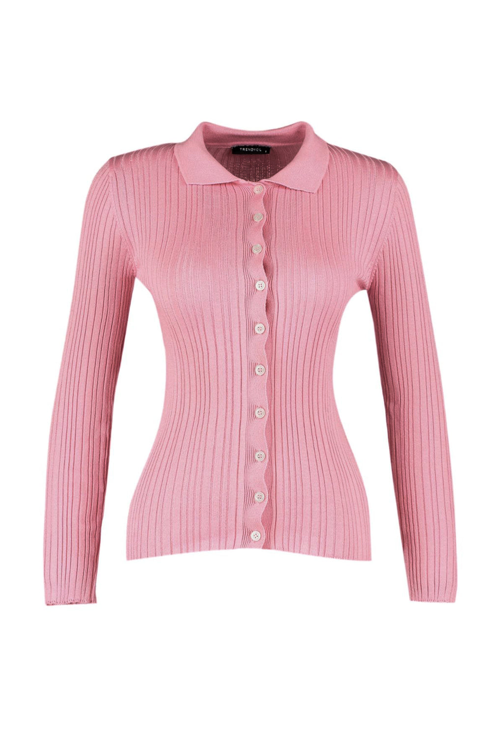 Trendyolmilla Pembe Merserize Görünümlü Fitilli Polo Yaka Triko Hırka TWOAW20HI0070