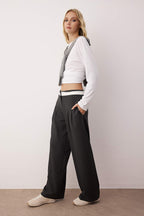 Antrasit Bel Ek Kumaş Detaylı Wide Leg/Geniş Paça Kumaş Pantolon TWOAW26PL00048