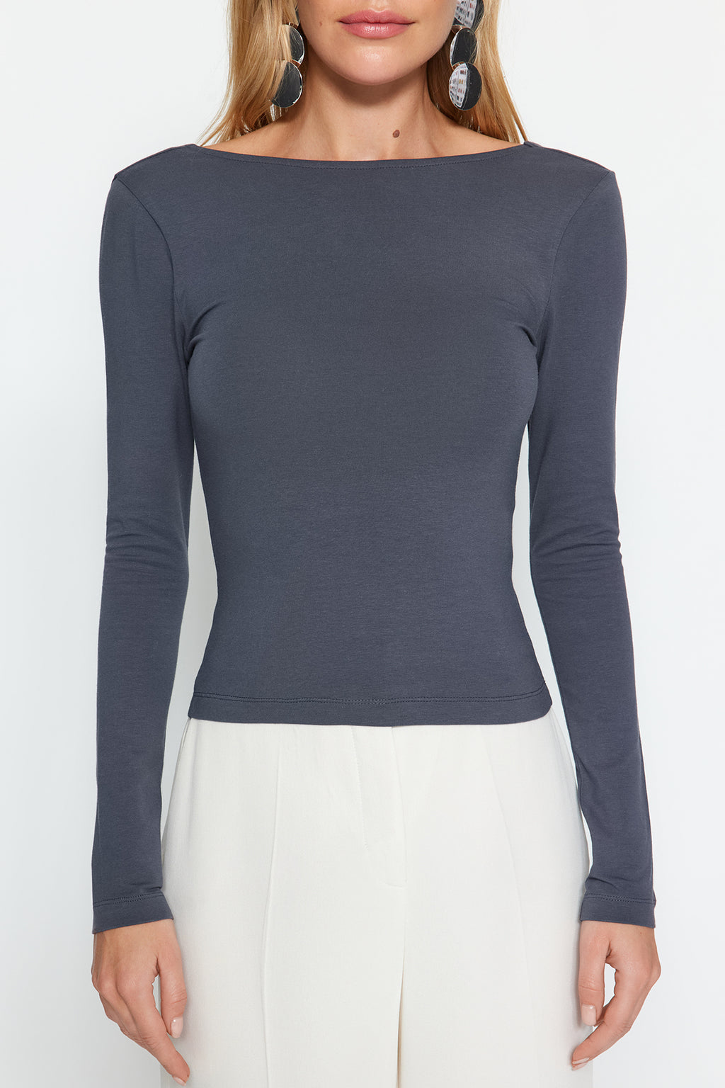 Trendyolmilla Kırmızı Pamuklu Esnek Sırt Dekolteli Fitted/Vücuda Oturan Esnek Bluz TWOAW24BZ00160