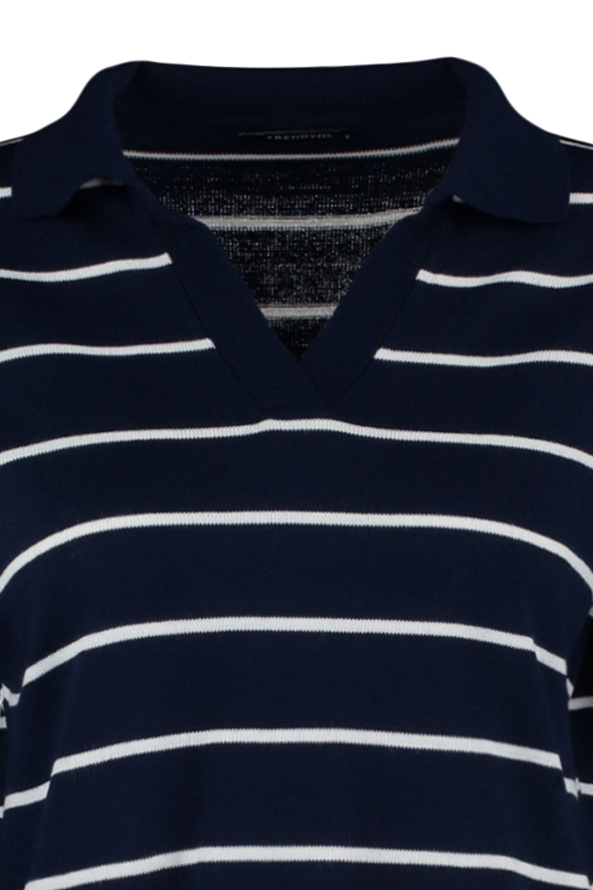 Lacivert Çizgili Polo Yaka Triko Kazak TWOAW22KZ0735