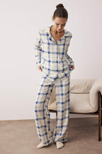 Trendyolmilla Mavi Ekoseli Viskon Dokuma Pijama Takımı THMAW26PT00066