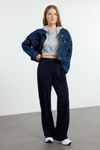 Trendyolmilla Lacivert Wide Leg/Rahat Kesim Yüksek Bel Esnek Pantolon TWOSS23PL00129