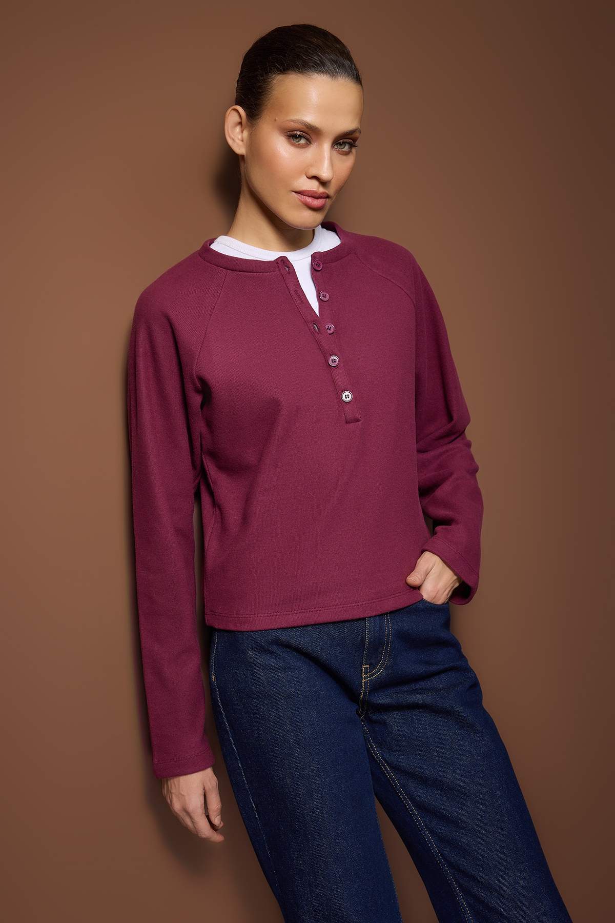 Trendyolmilla Antrasit Regular/Normal Kalıp Yarım Patlı Selanik Kalın Örme Bluz TWOAW26BZ00252