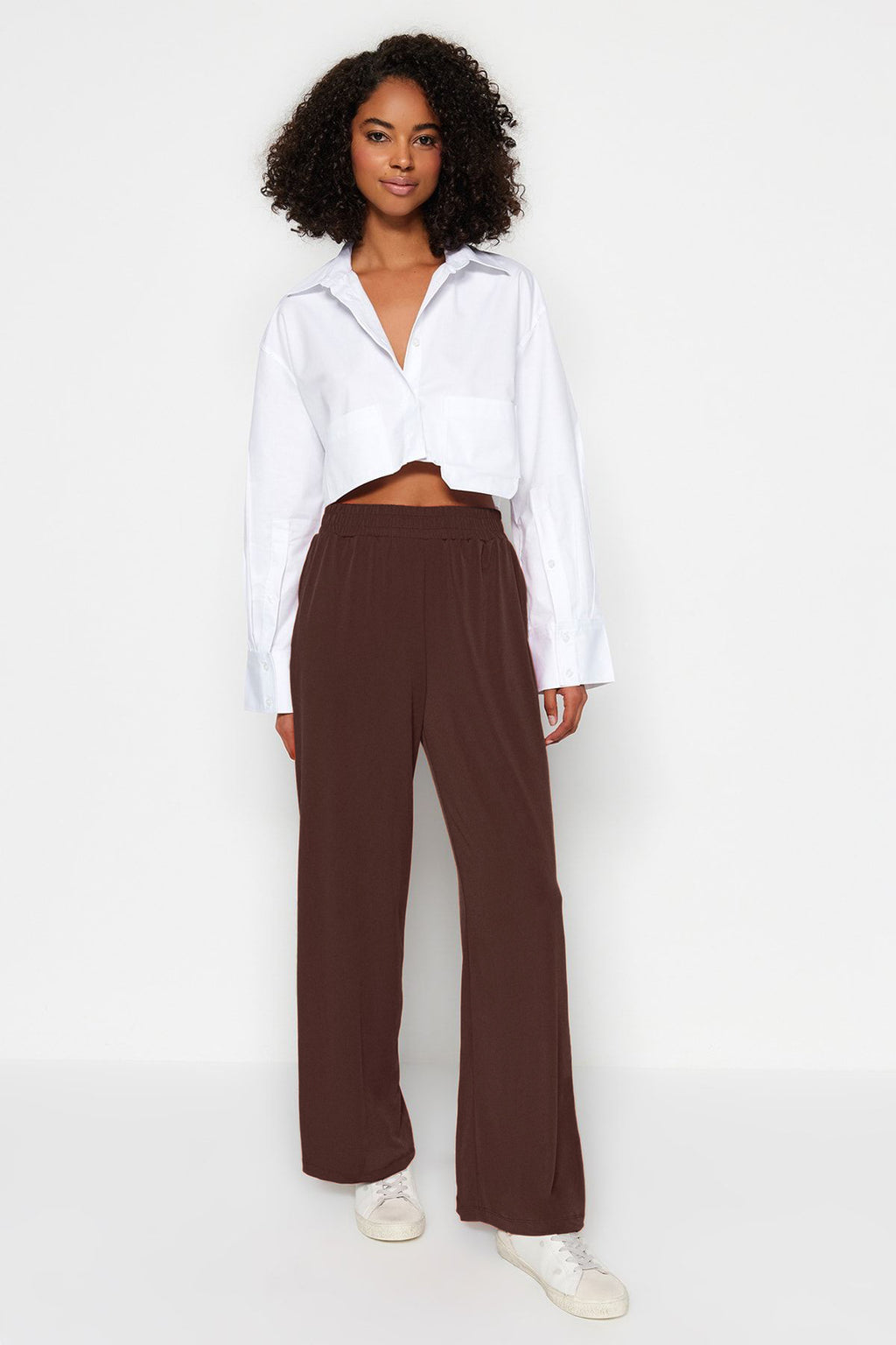 Trendyolmilla Antrasit Wide Leg/Rahat Kesim Yüksek Bel Esnek Pantolon TWOSS23PL00129