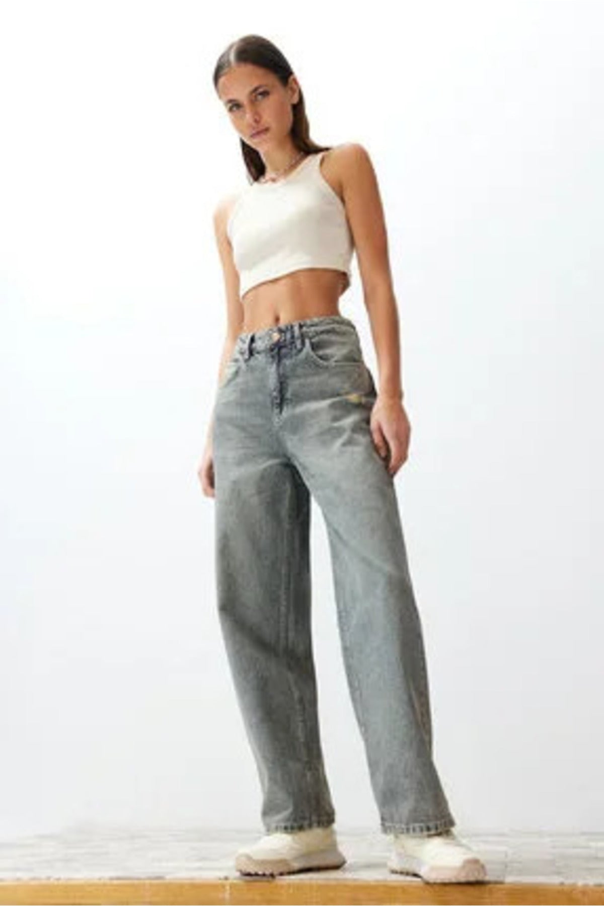 Mavi Soluk Efekt Vintage Düşük Bel Wide Leg TWOSS24JE00147