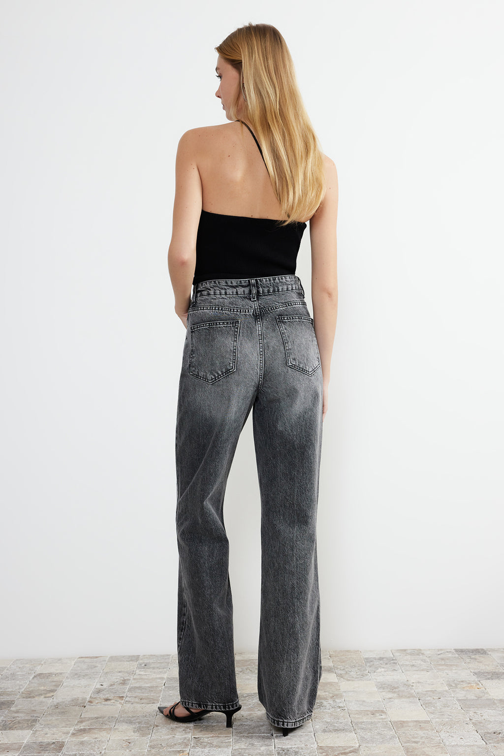 Gri More Sustainable Soluk Efekt Vintage Yüksek Bel Wide Leg Jeans TWOSS24JE00018