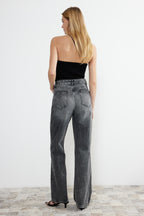 Gri More Sustainable Soluk Efekt Vintage Yüksek Bel Wide Leg Jeans TWOSS24JE00018