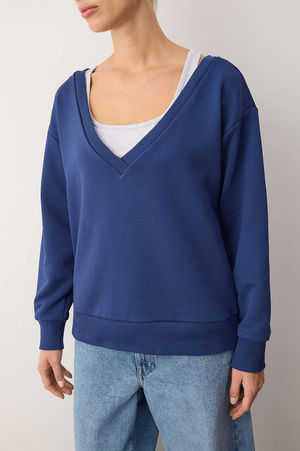 Trendyolmilla Teen Lacivert 2'li Düşük Omuzlu Örme Sweatshirt TWOAW26SW00149