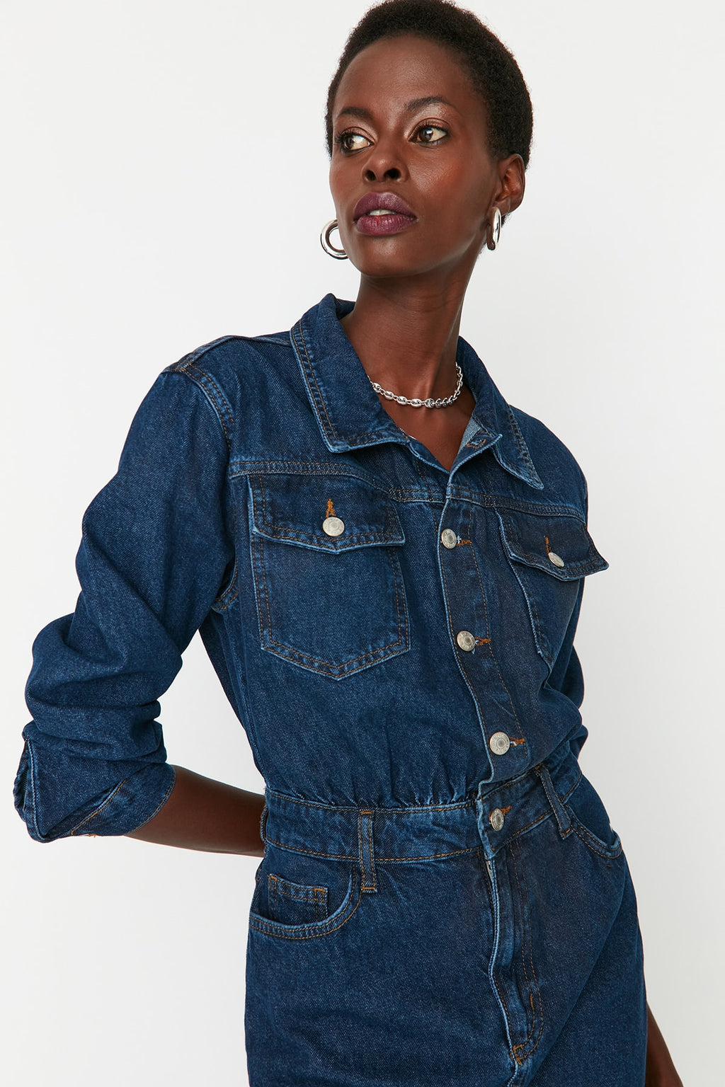 Mavi Cep Detaylı Mini Denim Gömlek Elbise TWOAW23EL00643