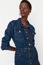 Mavi Cep Detaylı Mini Denim Gömlek Elbise TWOAW23EL00643