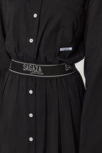 X Sagaza Studio Siyah Belden Açılan/Skater Beli Lastikli Piliseli Poplin Elbise TCLAW24EL00000