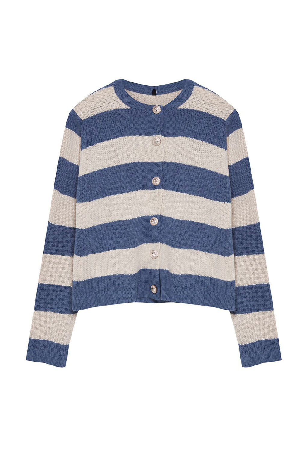 Trendyolmilla Indigo Çizgili Basic Ceket Görünümlü Triko Hırka TWOAW24HI00091