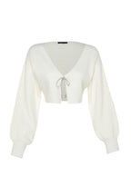 Trendyolmilla Ekru Süper Crop Basic Fiyonklu Triko Hırka TWOAW24HI00315