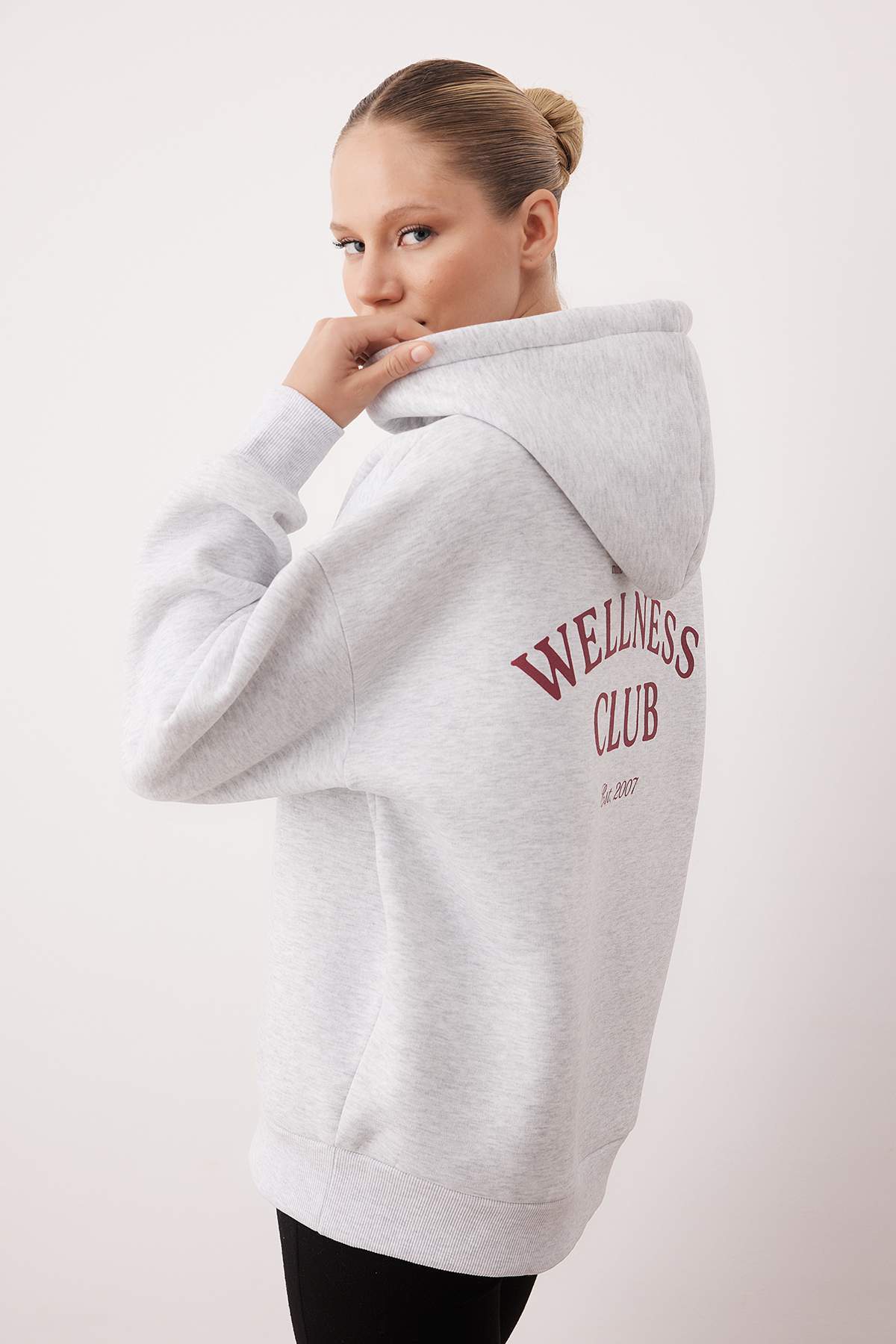 Kar Melanj Nakışlı Oversize/Geniş Kalıp Kalın İçi Polarlı Örme Sweatshirt TWOAW26SW00181