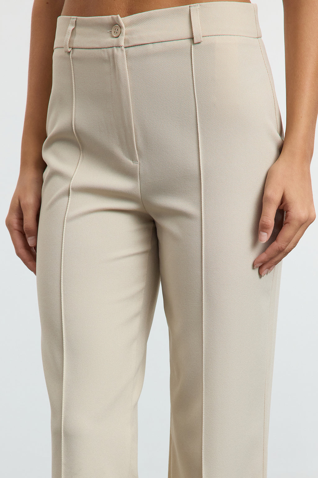 Trendyolmilla Vizon Straight/Düz Kesim Yüksek Bel Nervür Dikişli Dokuma Pantolon TWOSS21PL0093