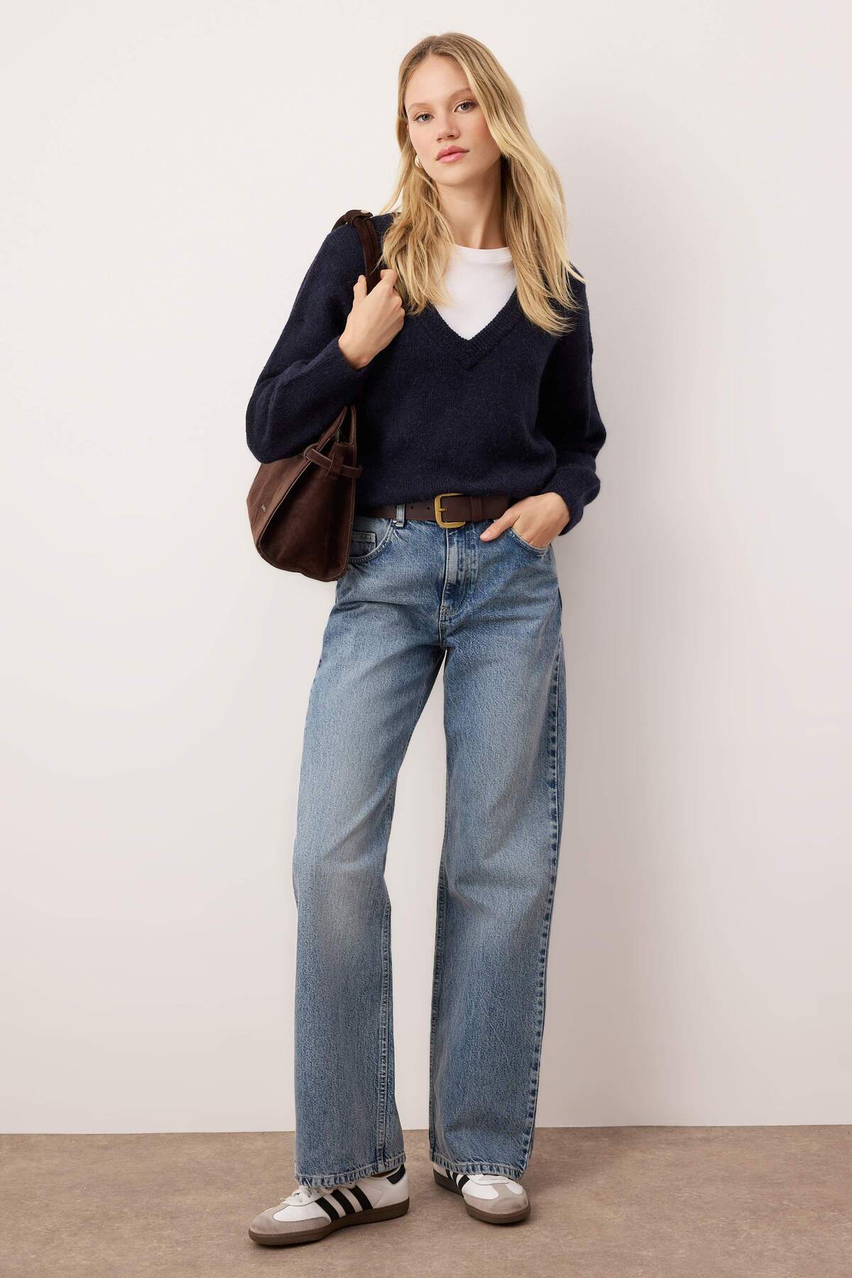 Trendyolmilla Açık Mavi Premium Yüksek Bel Wide Leg Jeans TWOSS25JE00089
