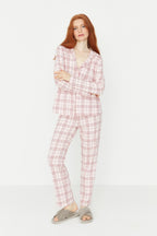 Trendyolmilla Bej %100 Pamuklu Ekoseli Örme Pijama Takımı THMAW20PT0266