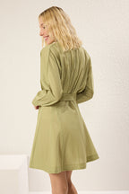 Trendyolmilla Nar Çiçeği Çizgili Kuşaklı Kısa / Mini  Dokuma Elbise TWOAW25EL00154