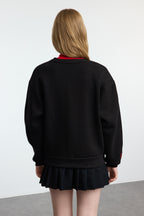 Trendyolmilla Bordo Nakışlı Regular/Normal Kalıp Kalın İçi Polarlı  Örme Sweatshirt TWOAW25SW00176