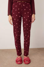 Trendyolmilla Bordo Kurdele/Fiyonklu Yumuşak Kışlık Waffle Örme Pijama Takımı THMAW26PT00187