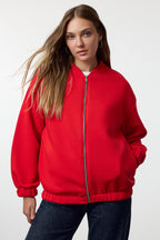 Trendyolmilla Ekru Fermuarlı Oversize/Geniş Kalıp Kalın İçi Polarlı  Örme Sweatshirt TWOAW25SW00122