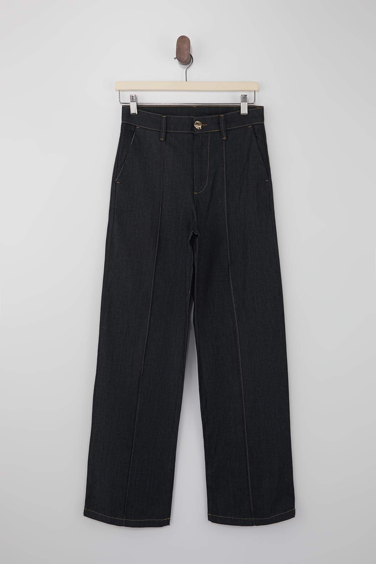 Koyu Mavi Dikiş Detaylı Yüksek Bel Ekstra Esnek Wide Leg Jeans TWOSS26JE00053