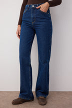 Trendyolmilla Koyu Mavi Yüksek Bel Wide Leg Geniş Paça %100 Pamuk Non-Stretch Jeans TWOSS23JE00068