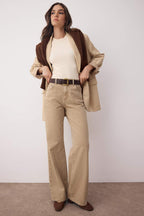 Bej Yüksek Bel Vintage Yıkama Geniş Paça Wide Leg %100 Pamuk Non-Stretch Jeans TWOAW26JE00125