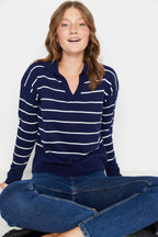 Lacivert Çizgili Polo Yaka Triko Kazak TWOAW22KZ0735