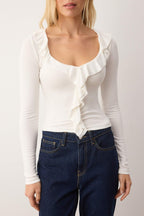 Trendyolmilla Siyah Fırfırlı Fitted/Vücuda Oturan Örme Bluz TWOAW26BZ00287