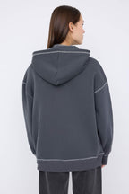 Teen Antrasit Baskılı Yıkamalı Overszie/Geniş Kalıp Kapüşonlu Örme Sweatshirt TWOAW26SW00173