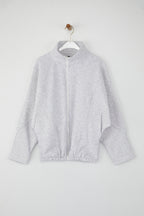 Trendyolmilla Kar Melanj Fermuarlı Dikiş Detaylı Dik Yaka Bomber Örme Sweatshirt TWOAW26SW00037
