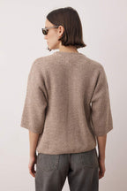 Trendyolmilla Wardrobe Essentials Vizon Yumuşak Dokulu Geniş Kalıp Kısa Kol Basic Triko Hırka | TWOAW26HI00251