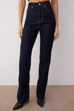 Koyu Mavi Yüksek Bel Orta Esnek Straight/Düz Kesim Jeans TWOAW26JE00025