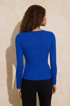 Trendyolmilla Wardrobe Essentials Saks Fitted/Vücuda Oturan Fitilli Triko Kazak TWOAW26KZ00083