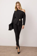 Trendyolmilla Ördek Başı Yeşili Aksesuar Detaylı Düşük Omuz Dokuma Bluz TWOAW26BZ00280