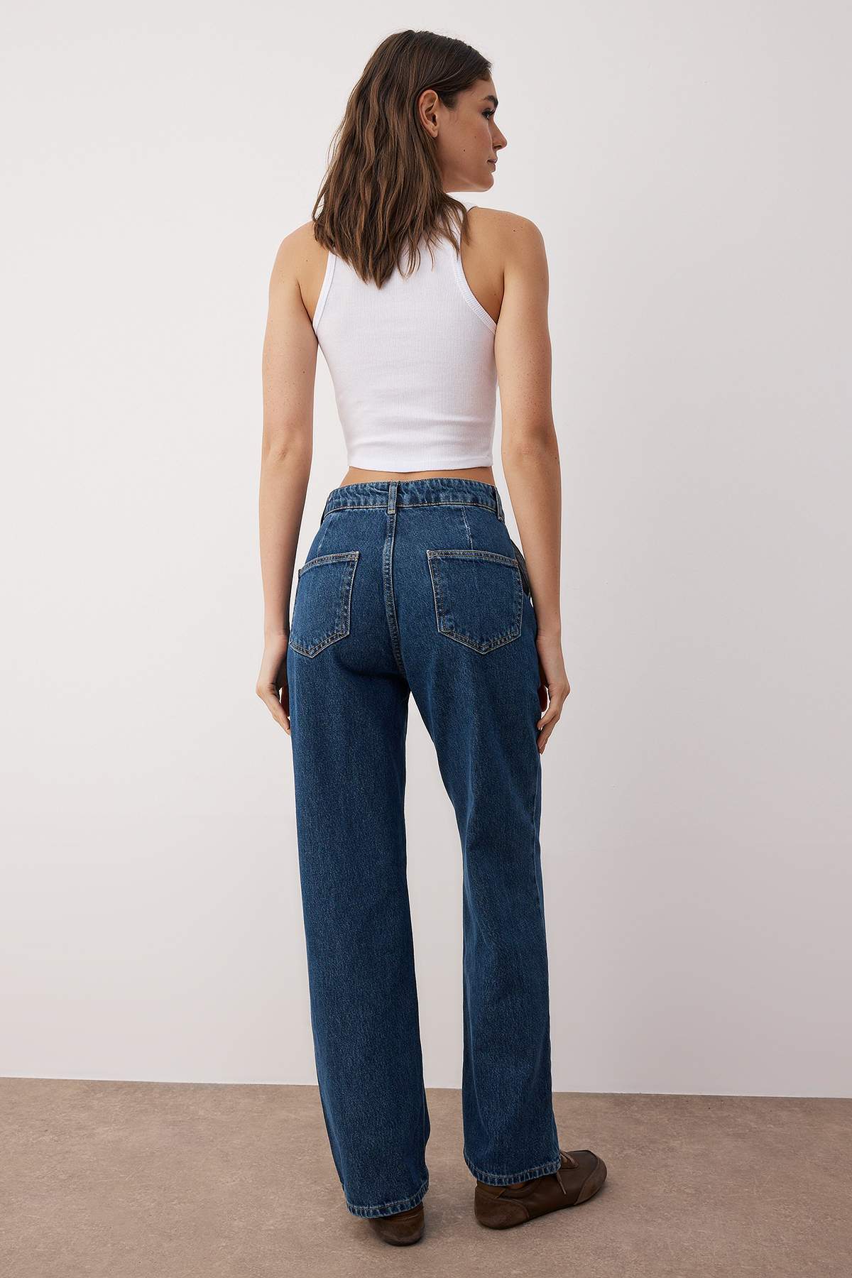 Trendyolmilla Siyah Cep Detaylı Yüksek Bel Wide Leg Jeans TWOAW22JE0595