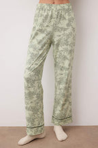 Yeşil %100 Pamuklu Çiçekli Gömlek Yaka Biyeli Örme Pijama Takımı THMAW26PT00152