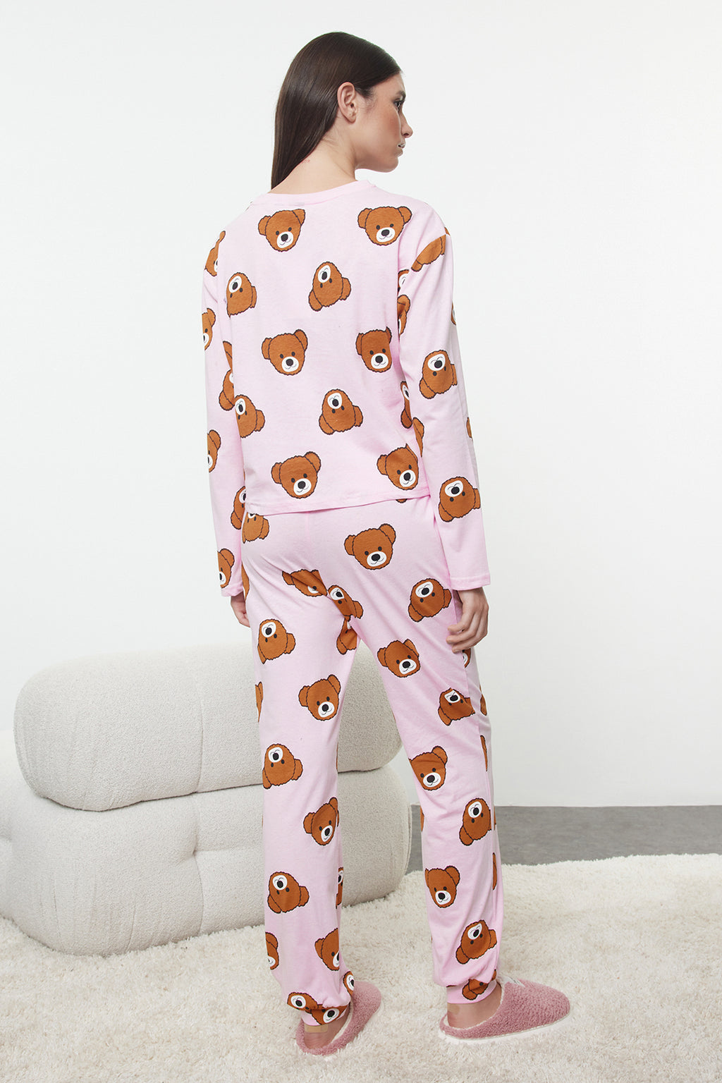 Trendyolmilla Haki %100 Pamuklu Ayıcıklı Desenli Örme Pijama Takımı THMAW23PT00514
