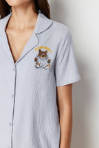 Gri Ayıcıklı Şortlu Dokuma Pijama Takımı THMSS24PT00065