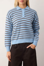 Trendyolmilla Açık Mavi Çizgili Polo Yaka Triko Kazak TWOAW22KZ0193
