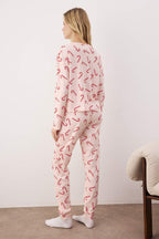 Trendyolmilla Bej %100 Pamuklu Yılbaşı Temalı Örme Pijama Takımı THMAW21PT0771