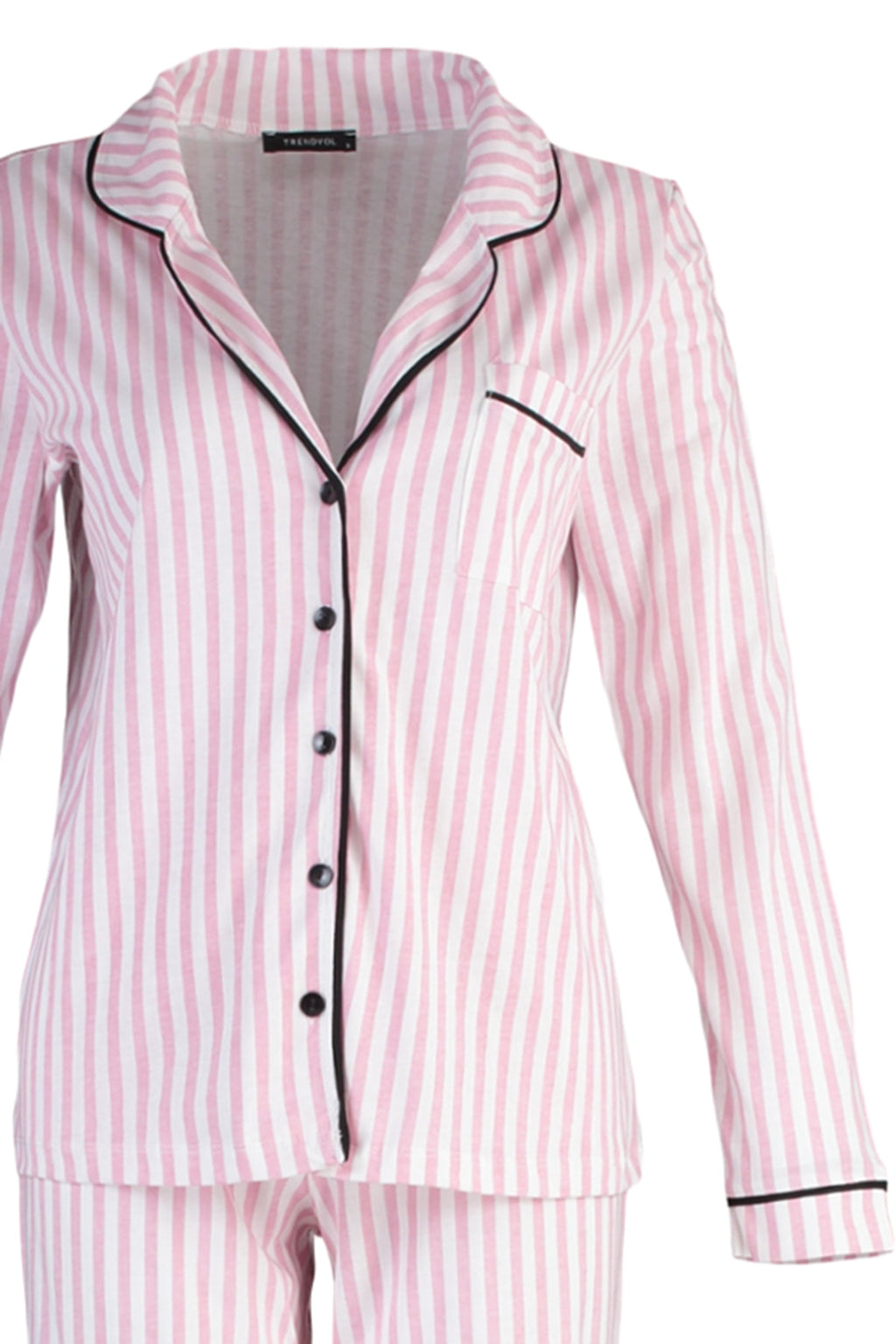 Trendyolmilla Pudra %100 Pamuklu Çizgili Biye Detaylı Örme Pijama Takımı THMAW21PT0614